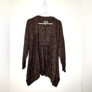 Rochelle California Cardigan Sz M Vintage Black Multicolor Flecks Cinched Waist